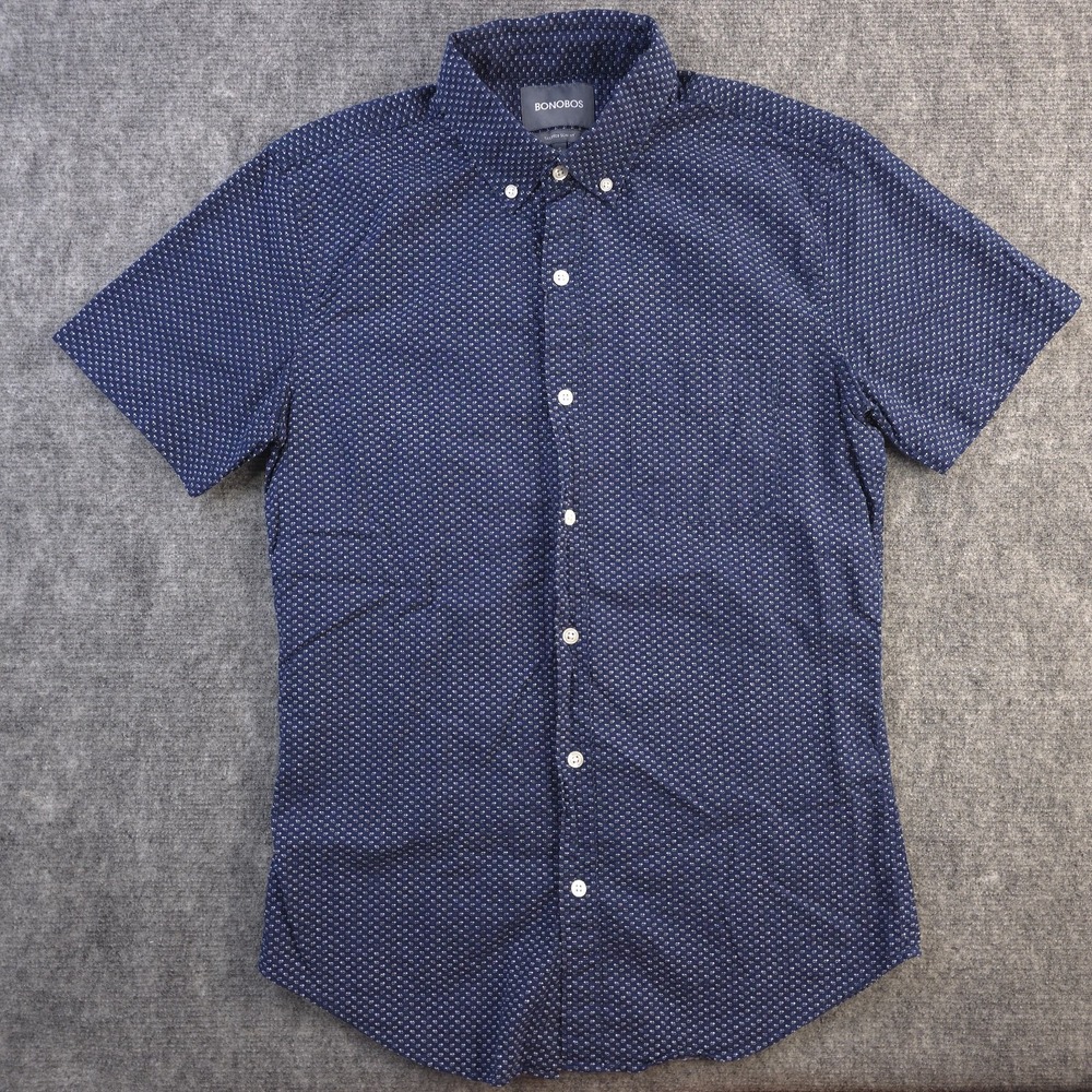 Bonobos Shirt Small Tailored Slim Fit Blue Geometric Short Sleeve Button Down
